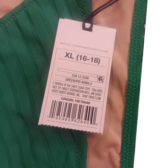 Women's XL Ribbed High Leg Extra Cheeky Bikini Bottom - Shade & Shore Green - Picture 3 of 6